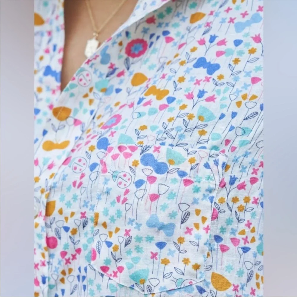 Frank & Eileen “Eileen” Italian Linen Floral Button Down Shirt *EUC* size M - Picture 3 of 14